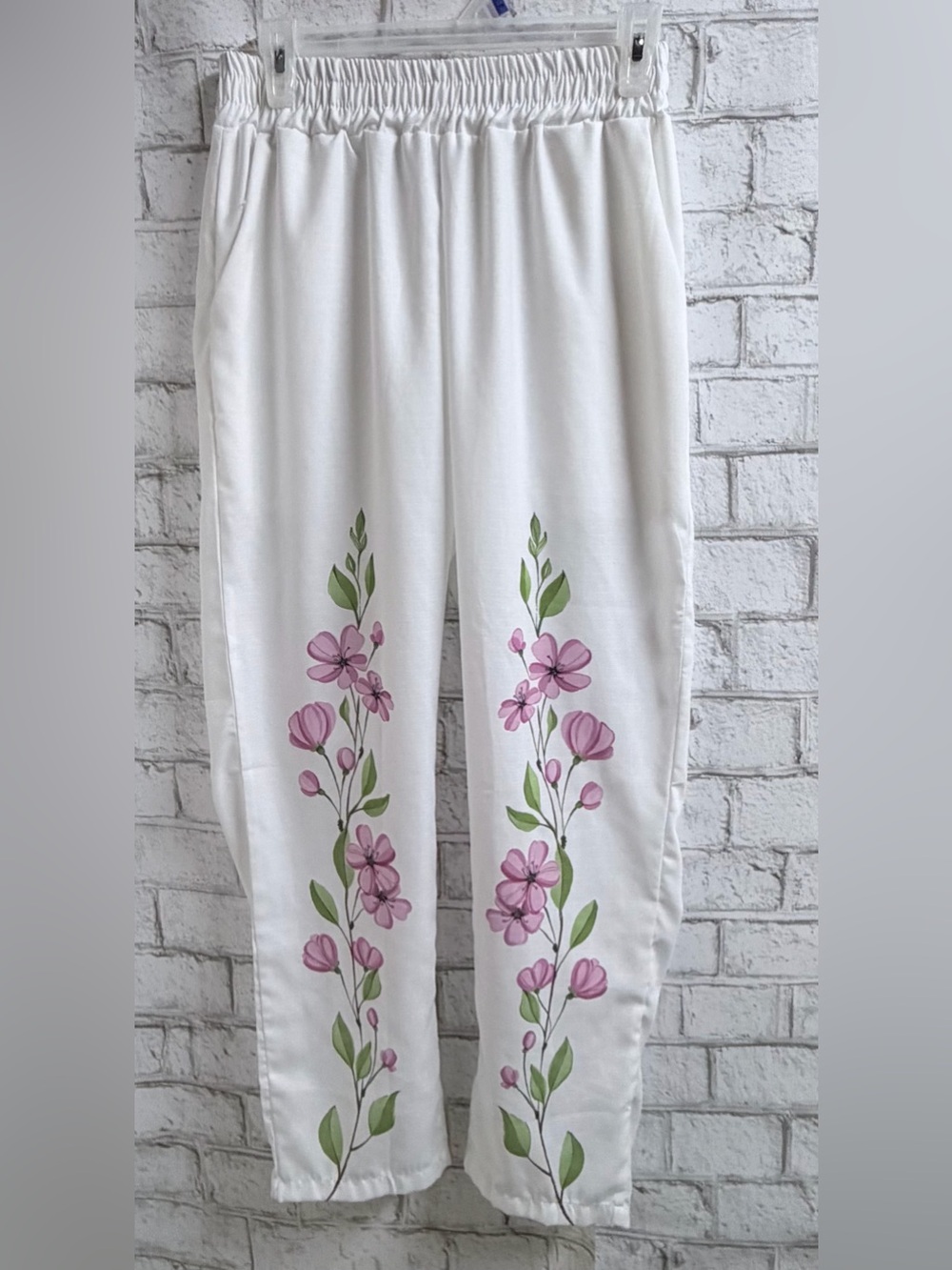 White Floral Dress Pants Womens